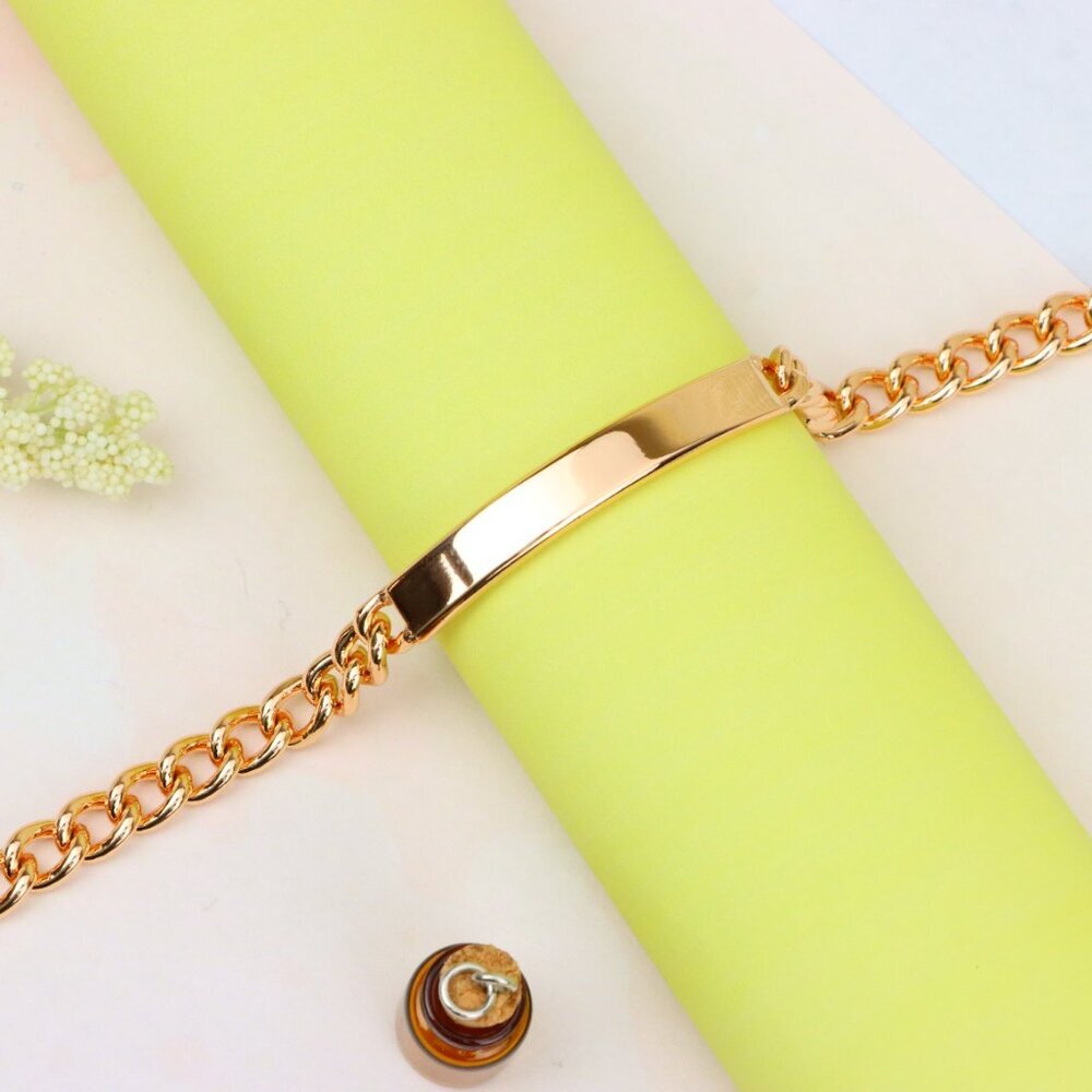 "Rose Gold Curb Chain Bracelet with Polished ID Bar, XPNL1908